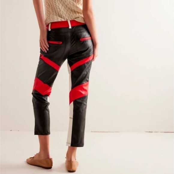 We The Free High Rise Color Block Rebel Vegan Leather Cropped Pants Size 12 - Picture 5 of 15